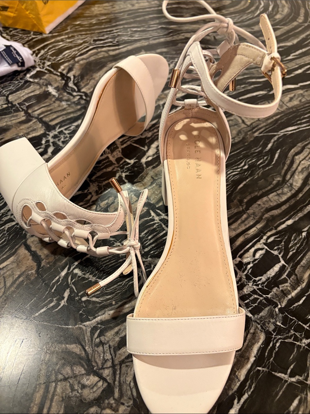 Cole Haan white Block Heel, Heel Lace-Up Sandals